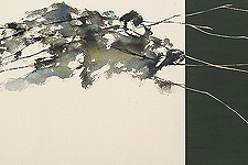 maho maeda: ancient flowing sound | Acryl, Farbstift und Tinte auf Leinwand und Holz (geschnitzt) | 50x132cm | 2013